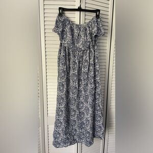 Women’s Maxi Dress Ruffle Strapless Blue White Porcelain Boho. Size XL.